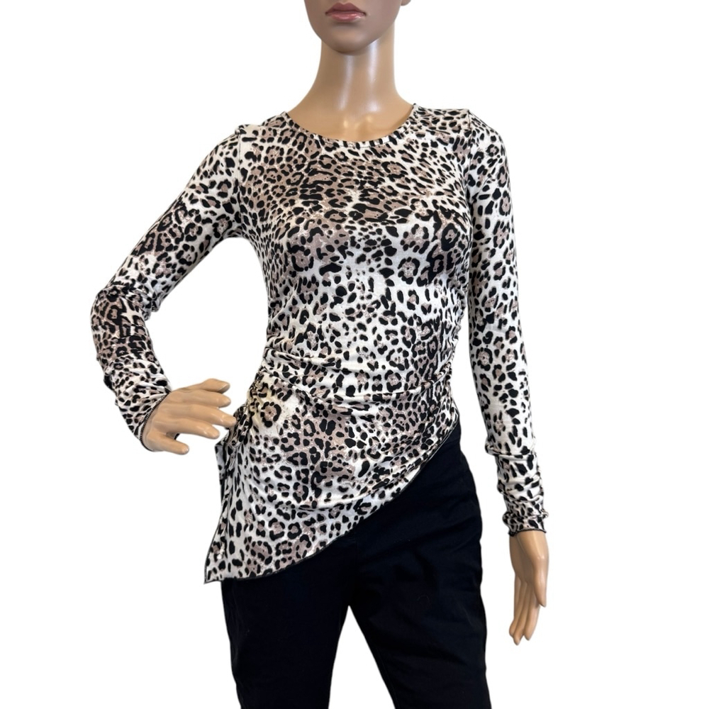 Women's Just Polly Top Size S Brown Animal Print Long Sleeve NWT - Picture 1 of 6